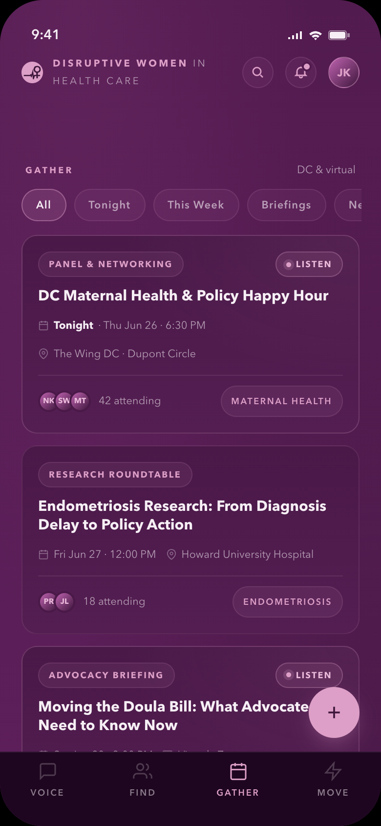 Gather — event feed