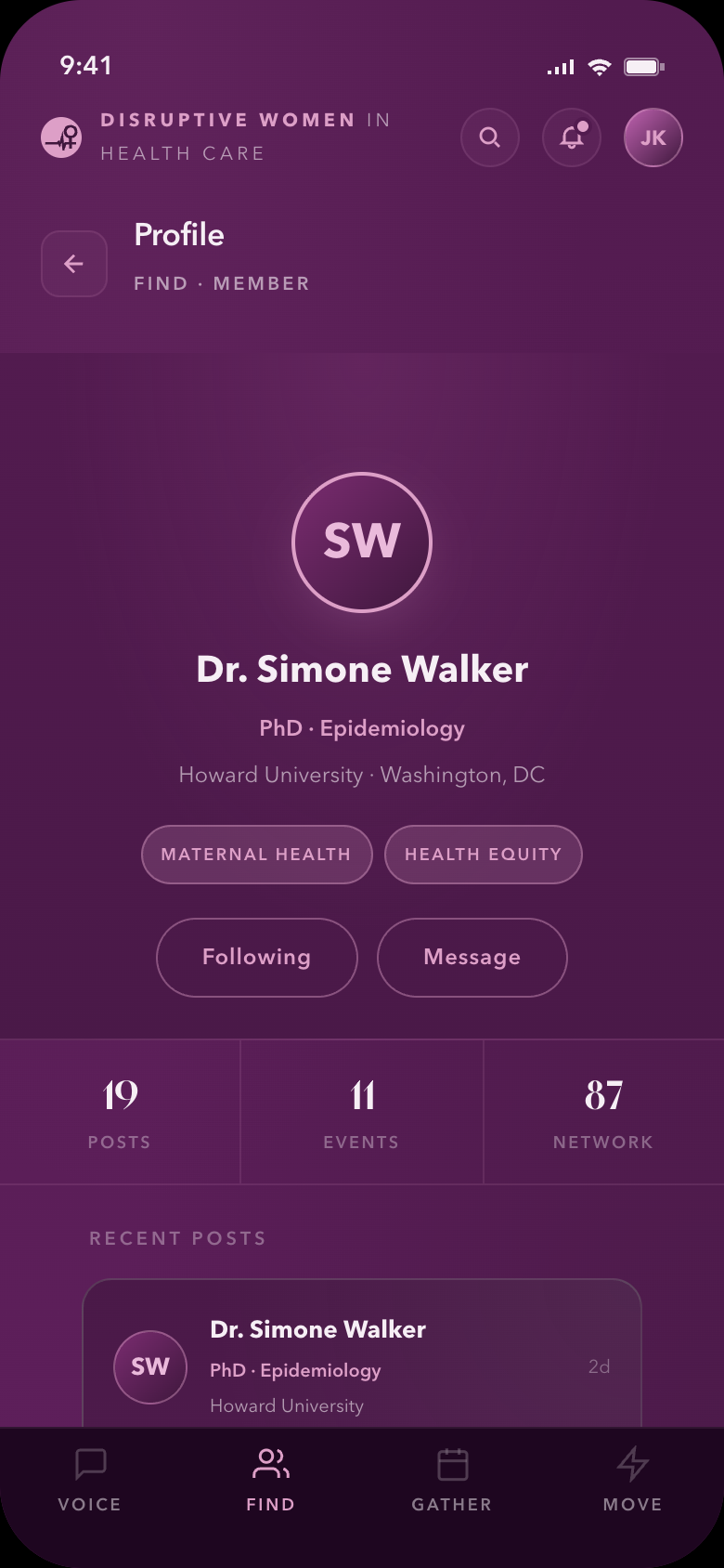 Find — member profile (epidemiology researcher)