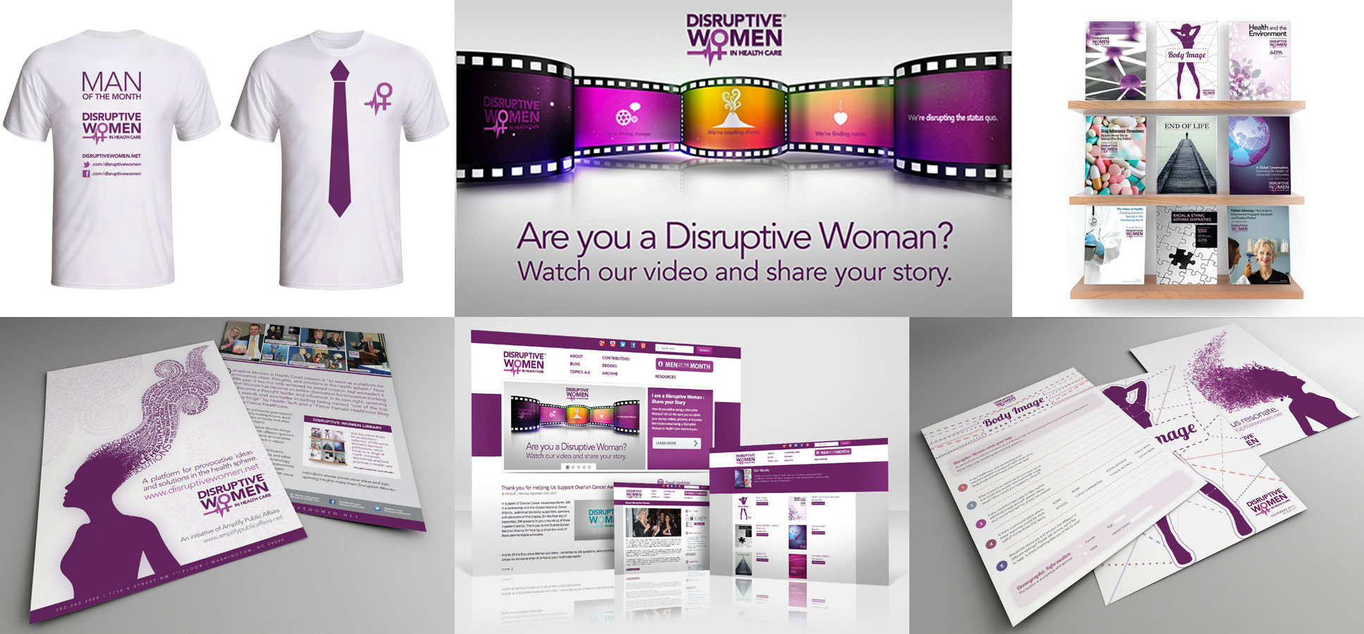 Disruptive Women branded merchandise, the organization’s mission film, and its library of themed digital-magazine issues