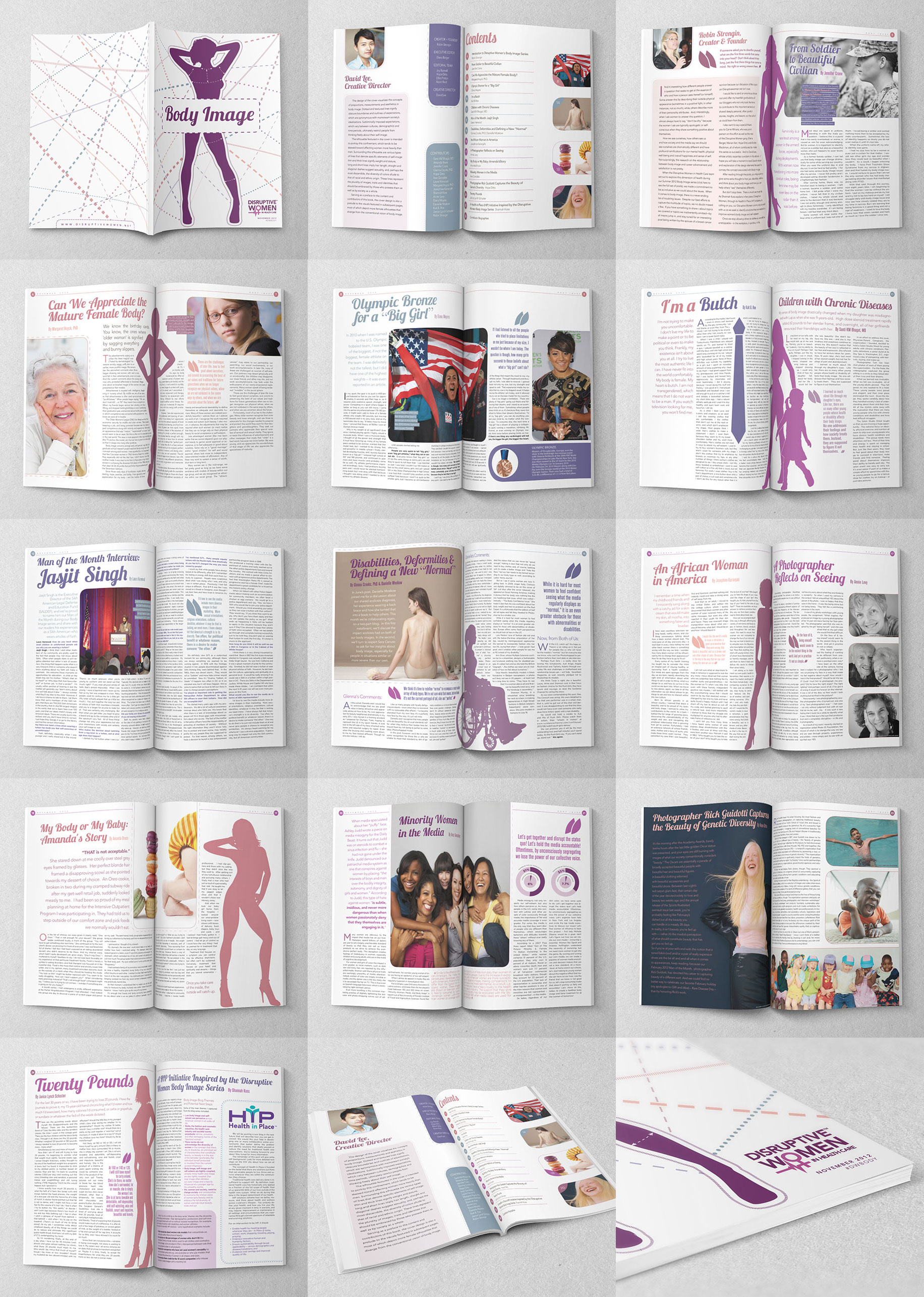 The Body Image issue — bylined essays on aging, disability, and race, alongside Rick Guidotti’s genetic-diversity photography